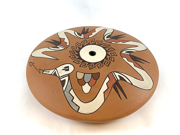 polychrome seed pot with geometric designs
