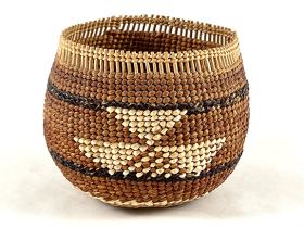 brown basket with white triangle design
