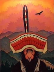 California condor at night wearing dance regalia