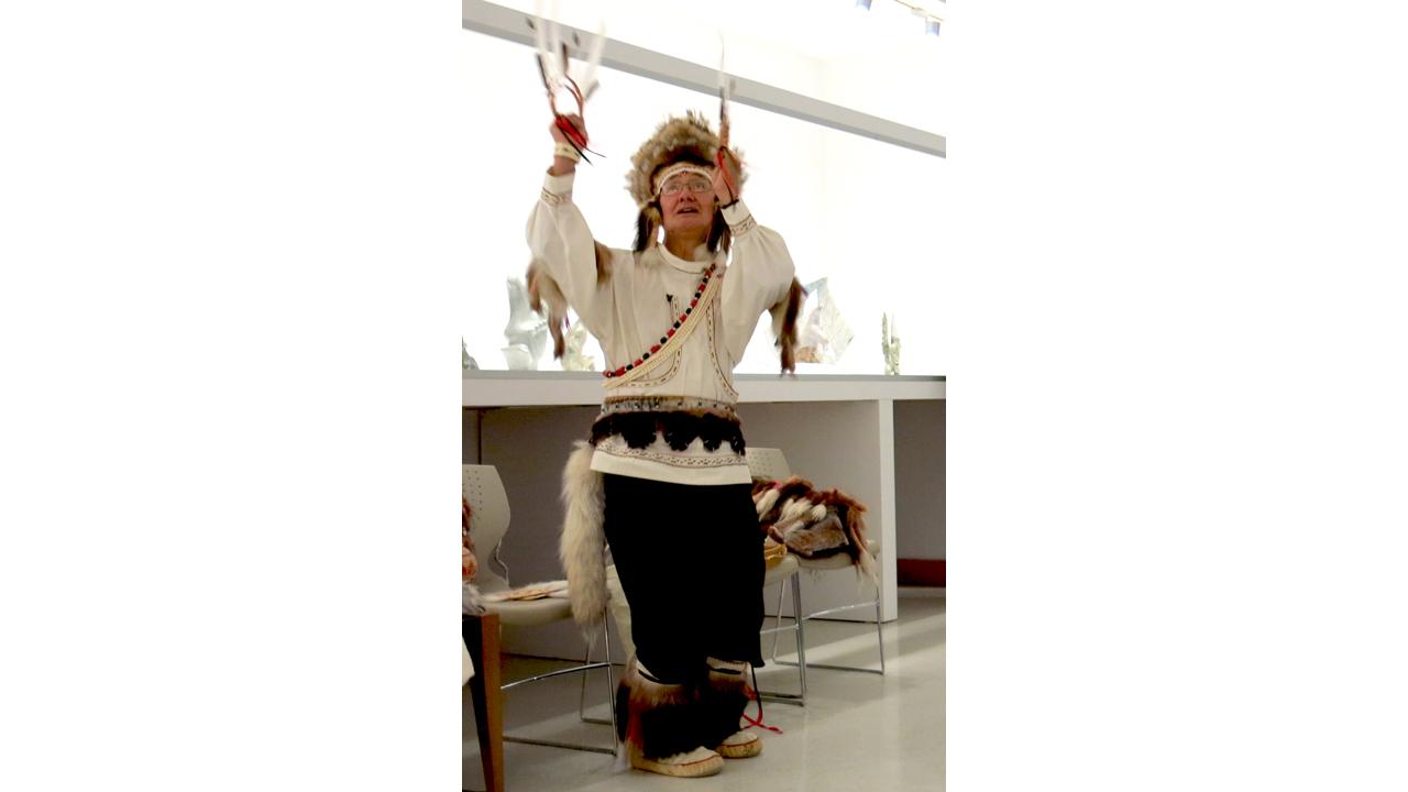 Chuna McIntyre performance in Yupik regalia