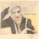 self-portrait drawing smoking a cigarette