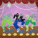 three coyote dancers on a stage with lights and disco ball